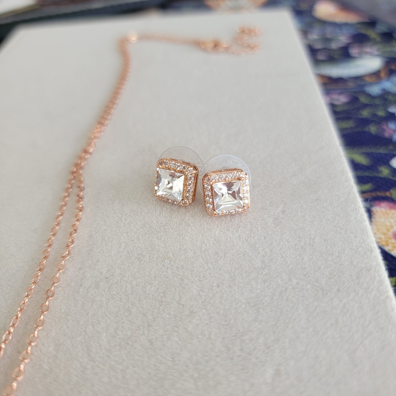 JCM Jacmel Jewelry Set CZ Necklace Earrings Rose Gold tone Cubic Zirconia New