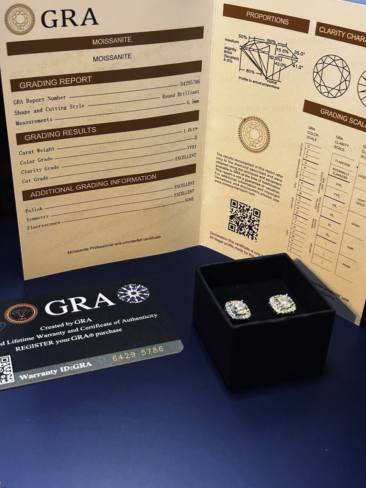 GRA Moissanite Halo Stud Earrings Round 6.5mm VVS1 Excellent Silver