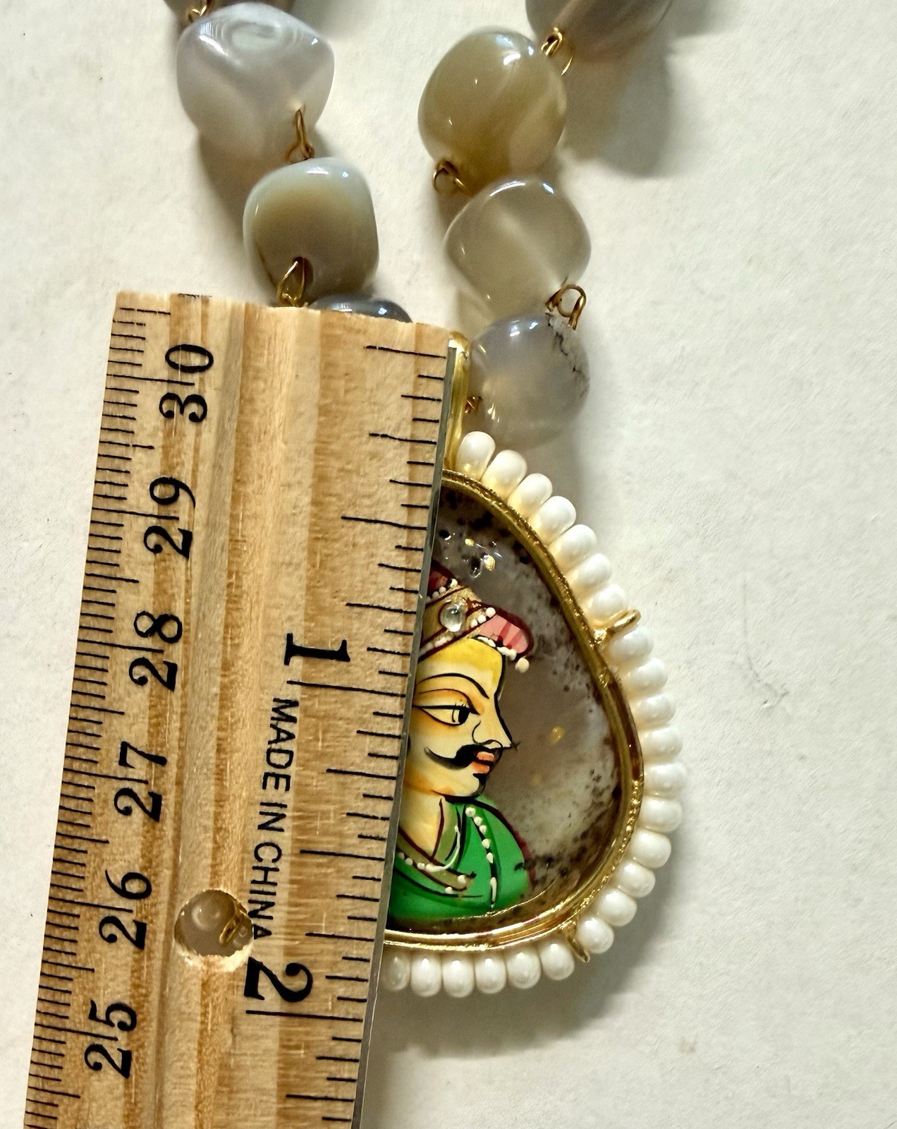 India mughal Queen lady Hand Painted Stone long Necklace Golden kundan Earrings