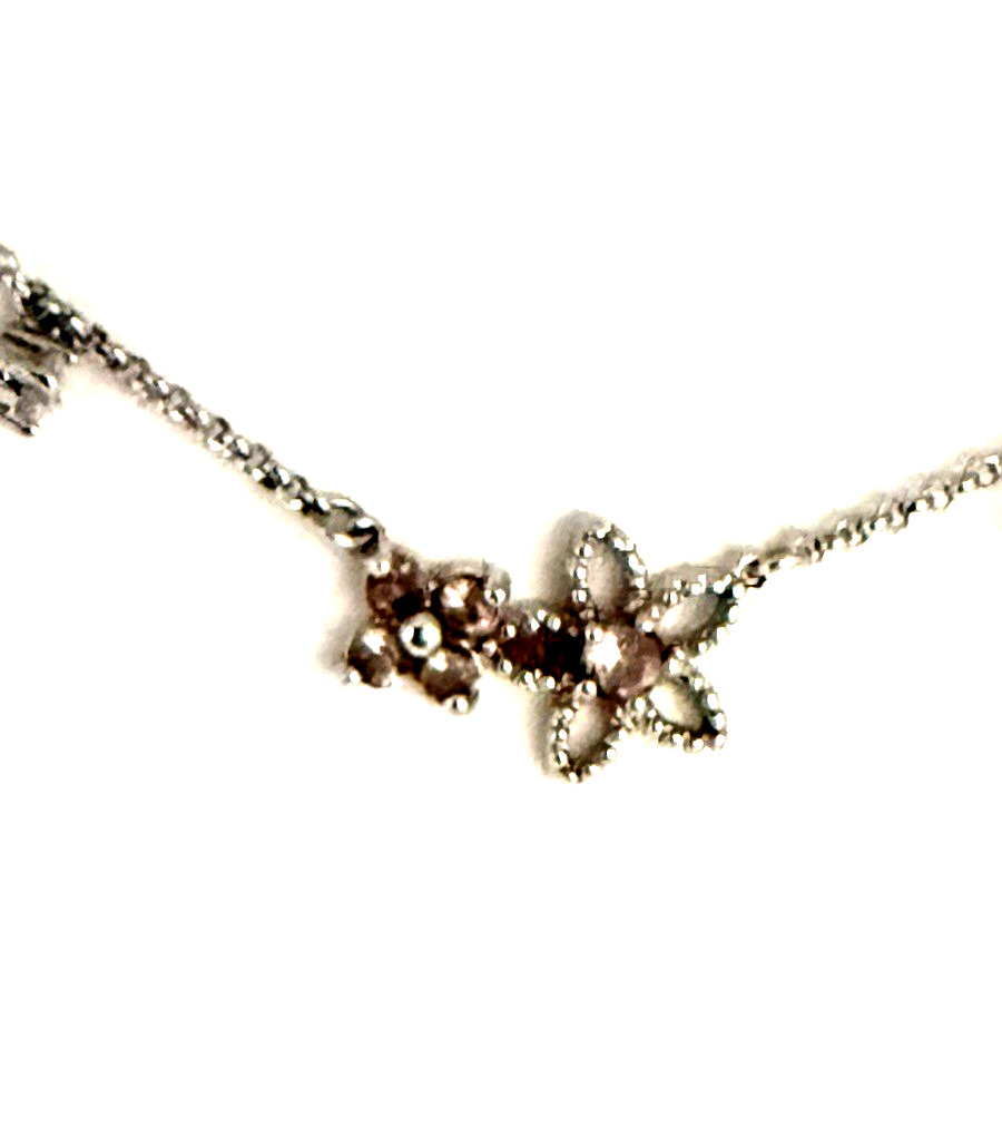 Delicate 14″ Bomb Party Silver Plated Flower & Crystal Choker Necklace