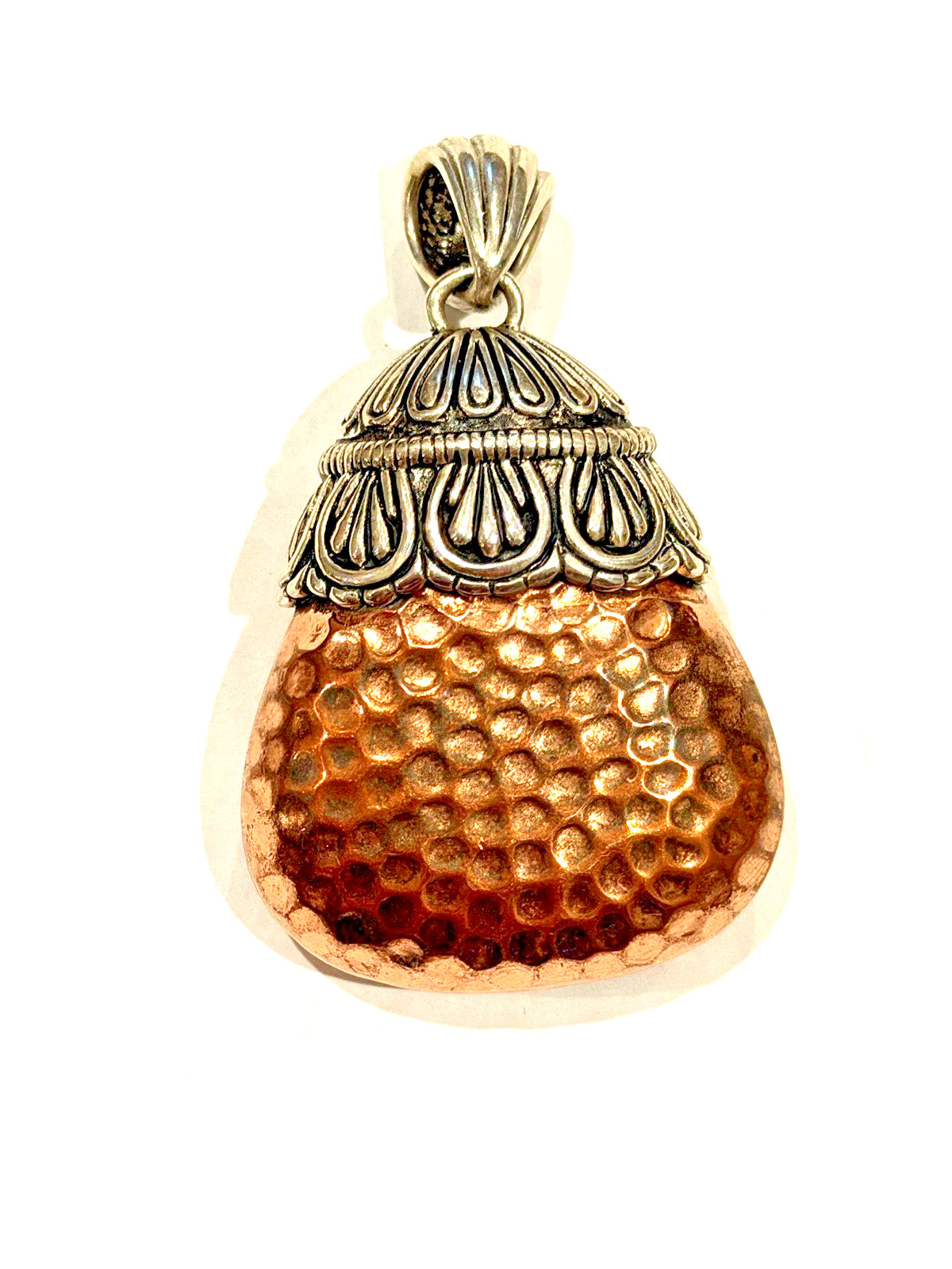 BARSE STERLING SILVER 925 COPPER PEBBLE PUFFY HAMMERED 2″ TEARDROP PENDANT EUC