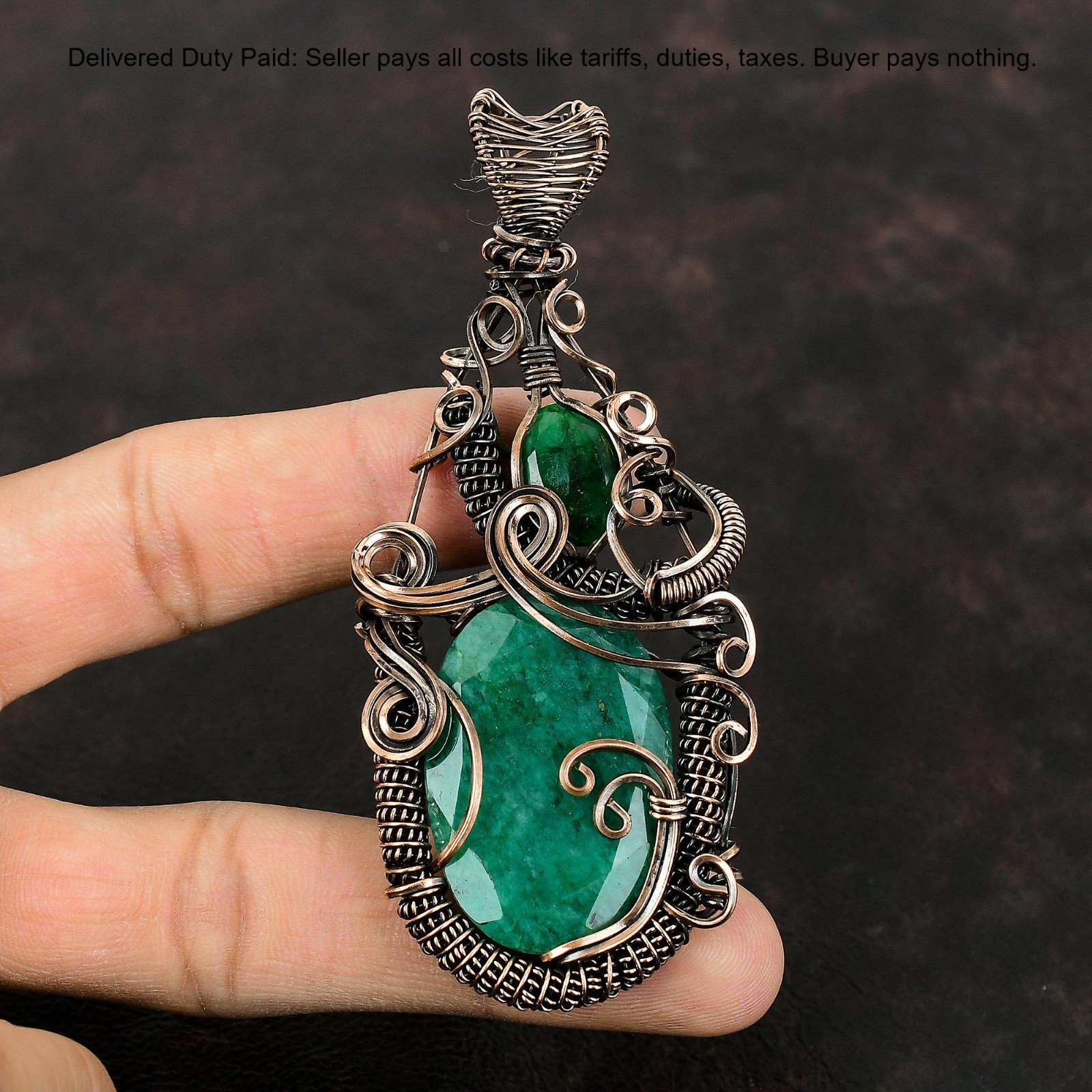 Valentines Deal Copper Zambian Gemstone Handmade New Wire Wrapped Sister Pendant