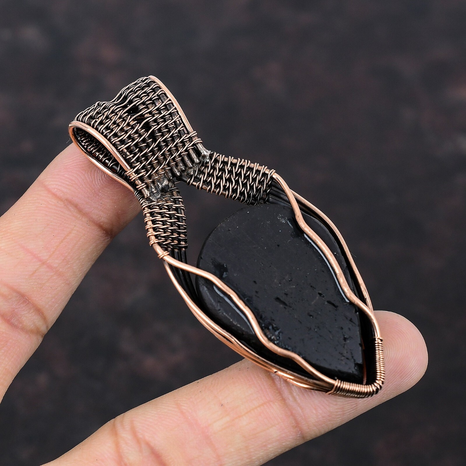 Black Tourmaline Rough Copper Mother Gift Wire Wrapped Pendant 3.03″