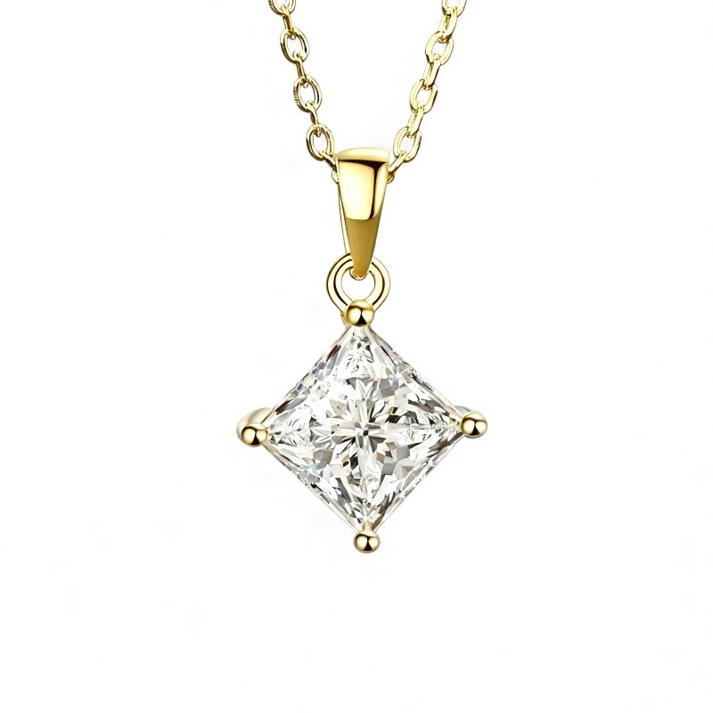 1CT-3CT Necklace Moissanite Princess D Color VVS1 925 Sterling Silver for Gift