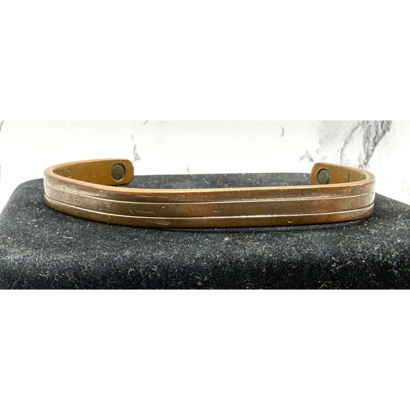 Copper Cuff Bracelet 8″ 1/2″ Wide Rustic Adjustable Marked L