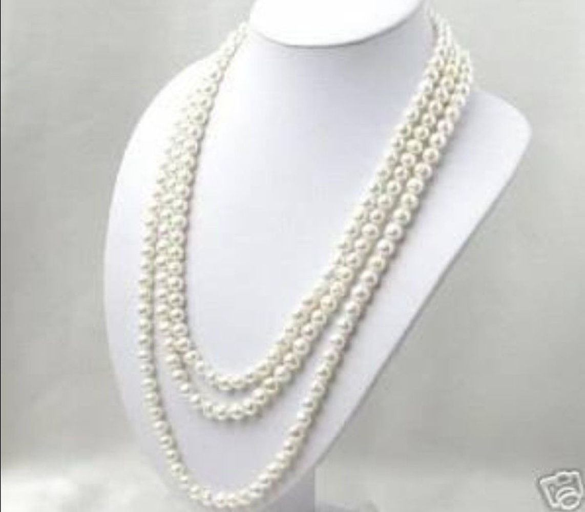 Super Long 50/100/120 inch 7-8mm White Freshwater Cultured Pearl Necklace