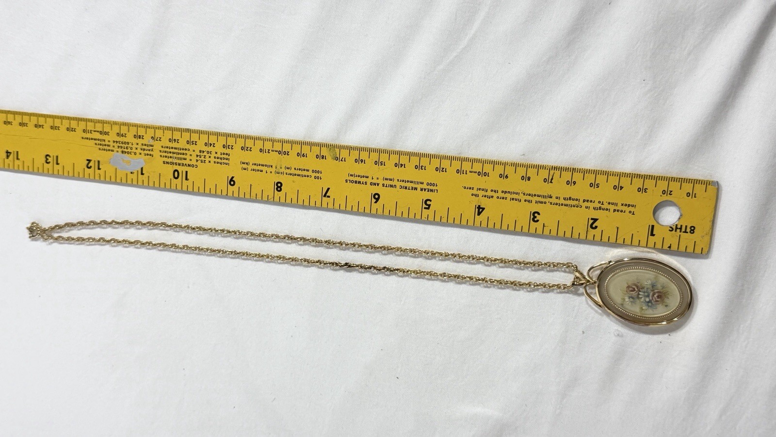 Gold Tone Necklace with Oval Floral Locket Pendant, 12-18in