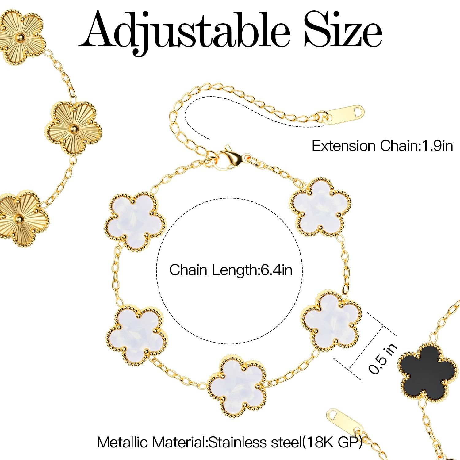 18K Gold Plated Clover Bracelet Set for Women – Trendy Flower Leaf Jewelry, Gift