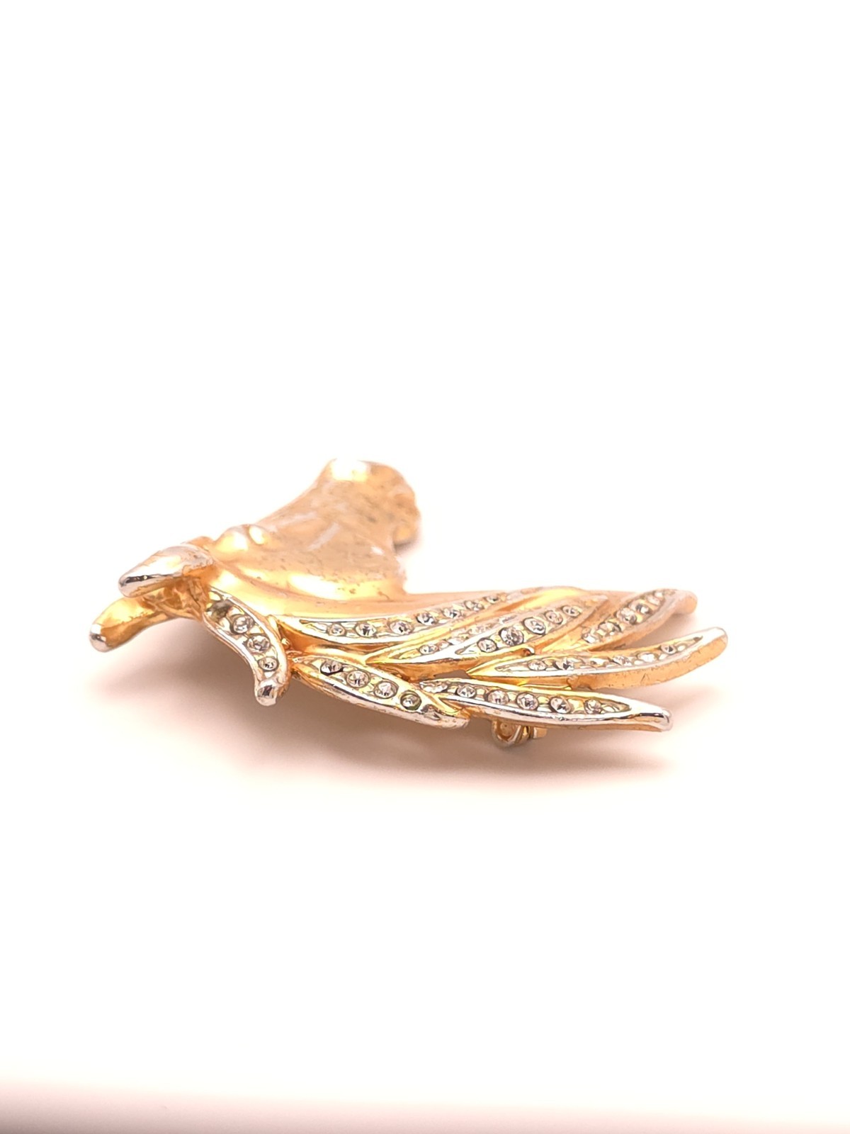 Vintqge Gold Tone Horse Head Clear Round Crystal Rhinestone Brooch Pin