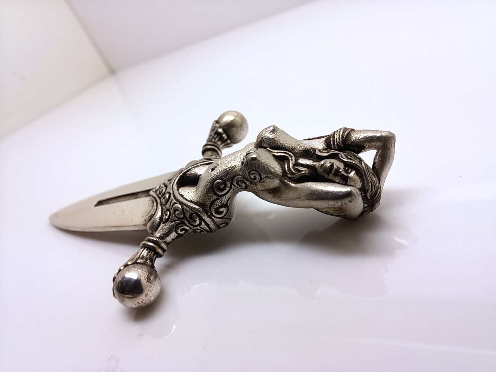925 Sterling Silver Dagger Pendant – Gothic Fantasy Sword Female Figure Pendant