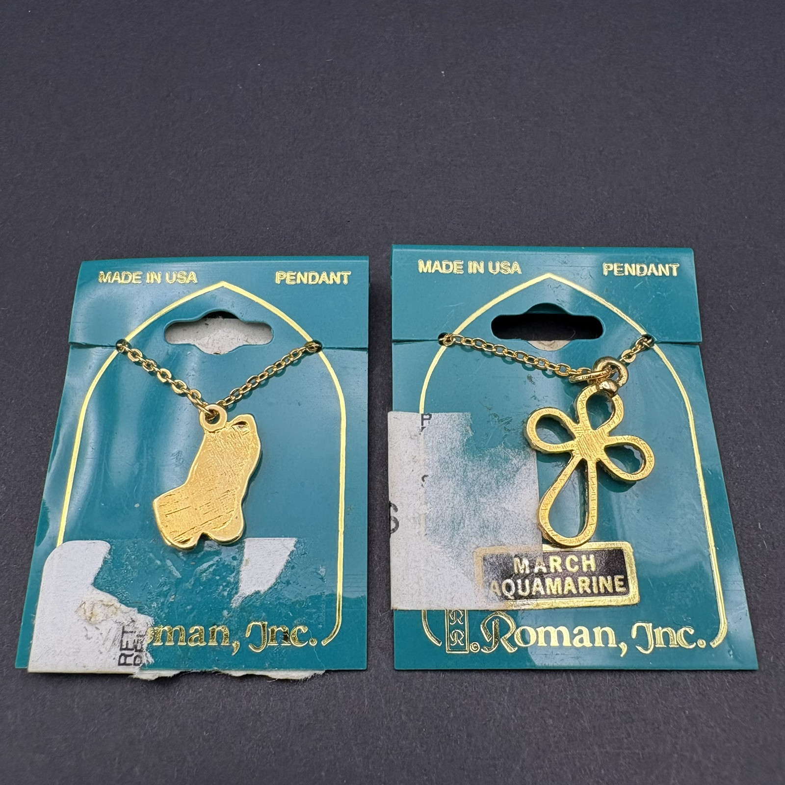 Religious Pendant Necklaces Lot of 2 Gold Tone Cross Praying Hands Roman Inc.