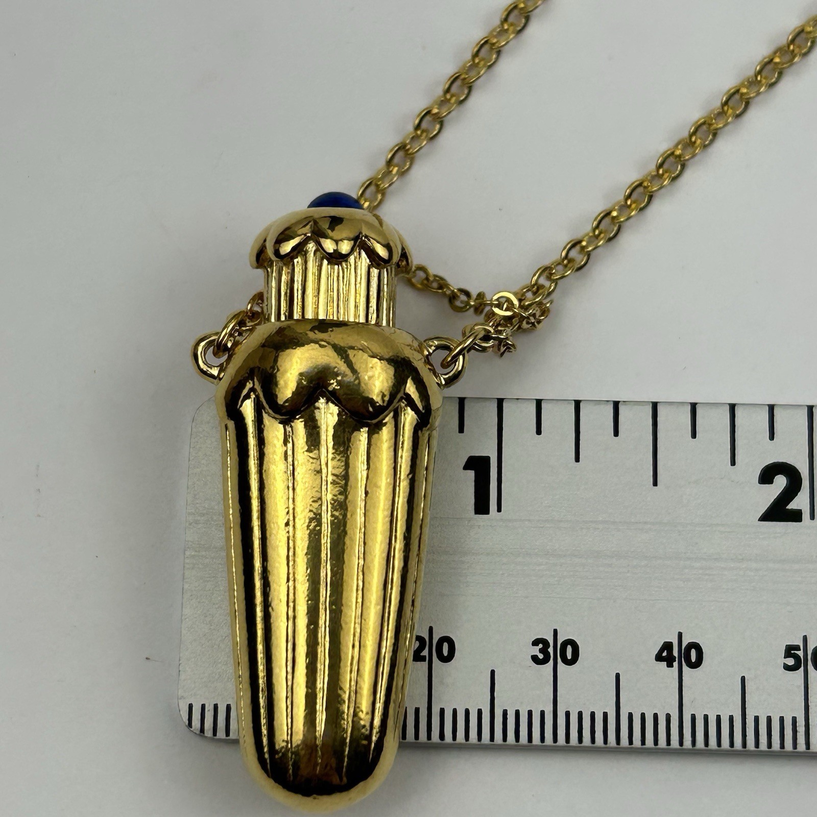 VTG Avon 1990 Falcon Ever After Perfume Bottle Pendant Necklace Blue Stone 30″