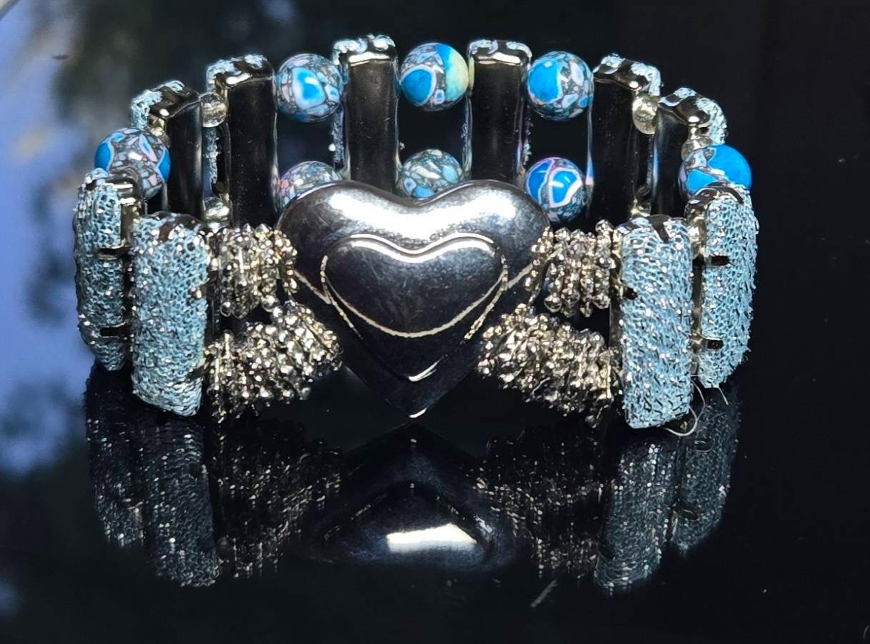6 Pc Stretch Bracelet Set Mixed Colors Angel Heart Fashion Jewelry Lot for Women