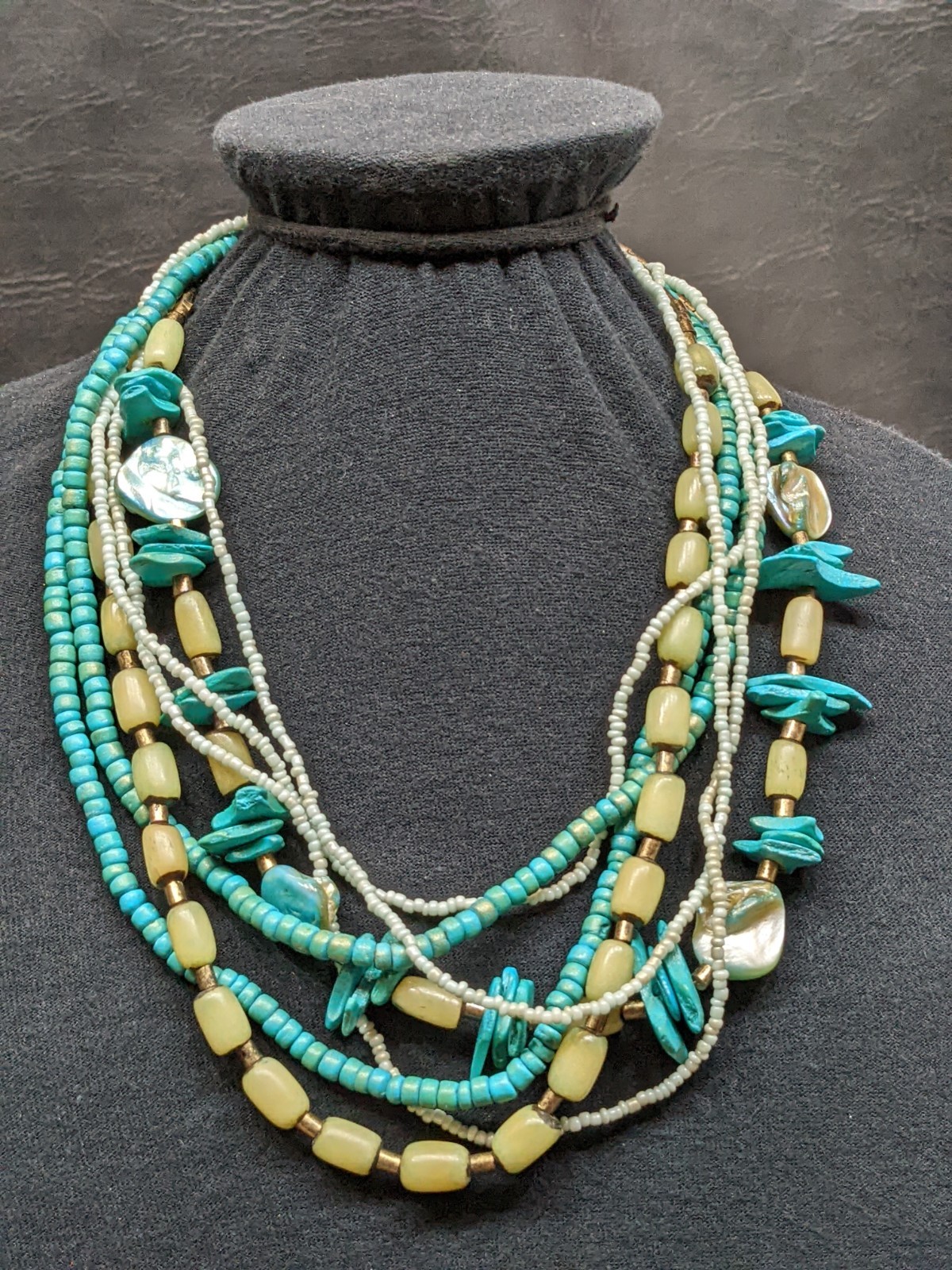Turquoise Blue Beaded Necklace Beach Cruise Vacation Surf Boho Party Shell ~19″
