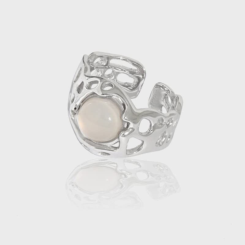 Pingyongchang Y2K Rings Set Irregular Agate Opal Natural Stone Rings Moonston…