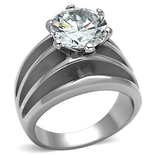 TK1084 – High polished (no plating) Stainless Steel Ring with AAA Grade CZ in