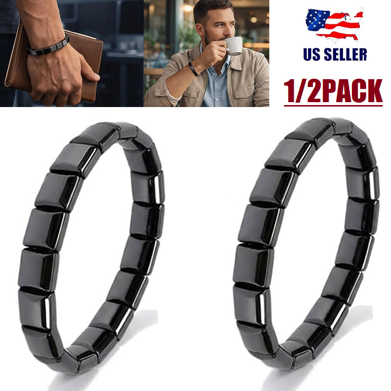 2Pcs Men Hematite Bracelet Energy Healing Reiki Protection Hemios Bracelet USA