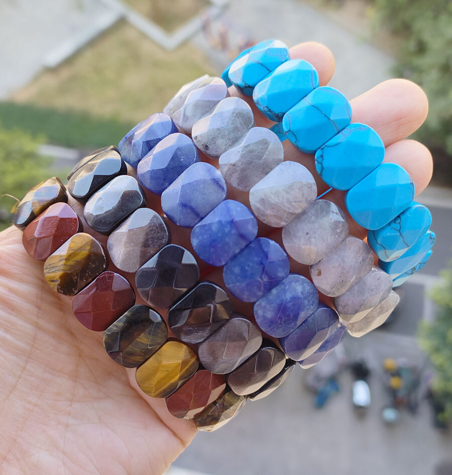 5pcs Tiger eye Vary Gems Oval faceted Bracelet Chakra Reiki Healing Amulet