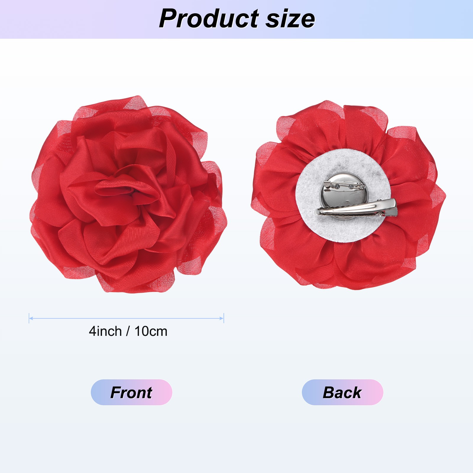 Rose Flower Brooches Pins Hair Fasteners Fabric for Women [10cm, Red]