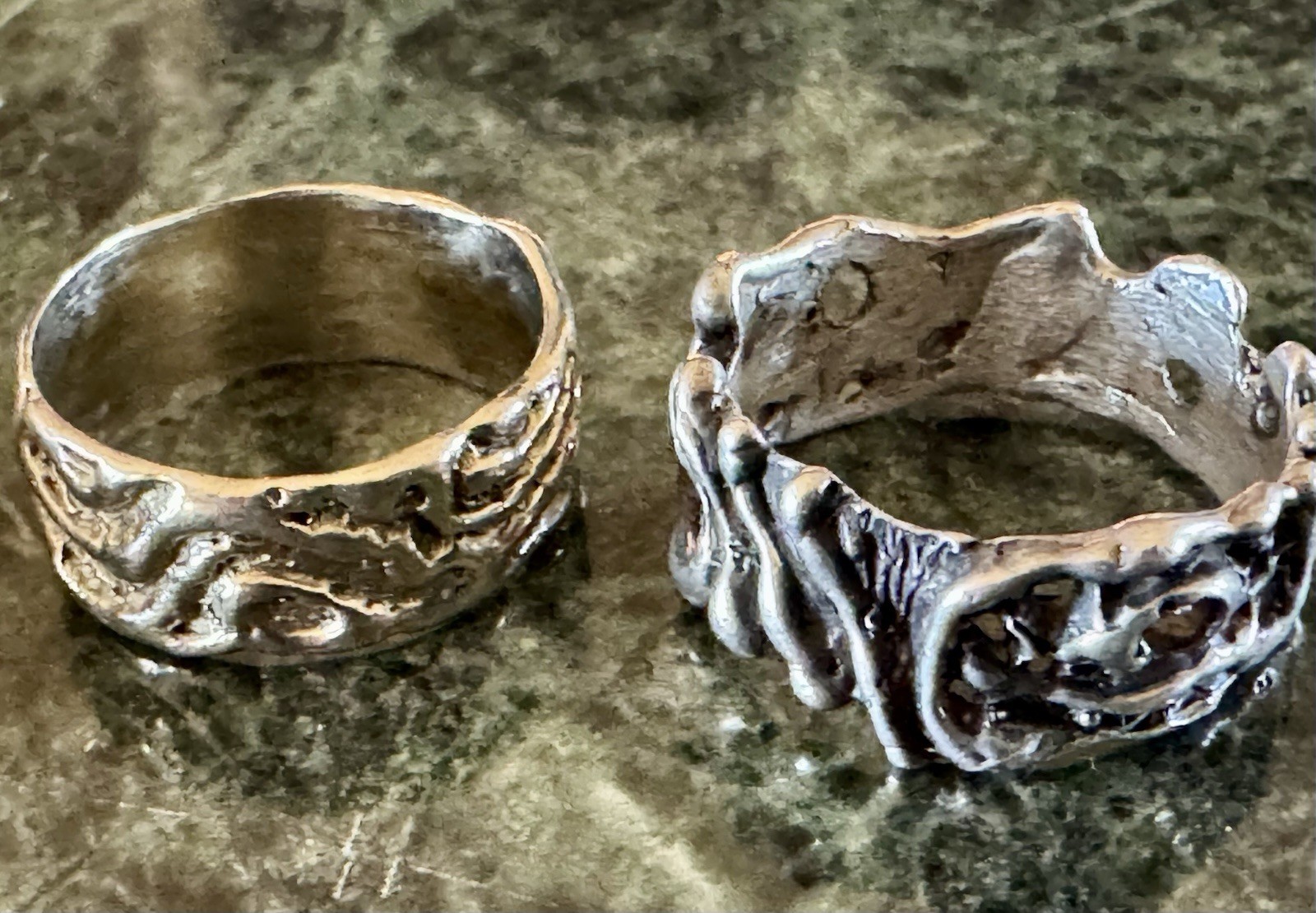 Lot of 4 Silver Tone handmade Band Ring Size ukn. Brutalist / Steampunk UNIQUE