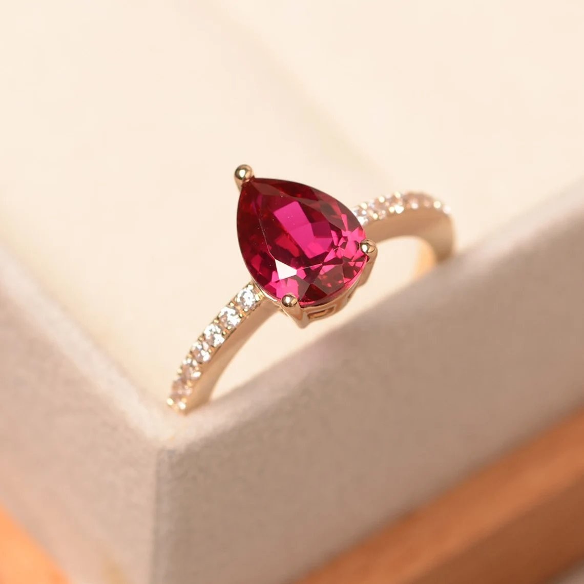 Ruby Lab Created Rose Gold Plated Cocktail Women Ring Duty Free