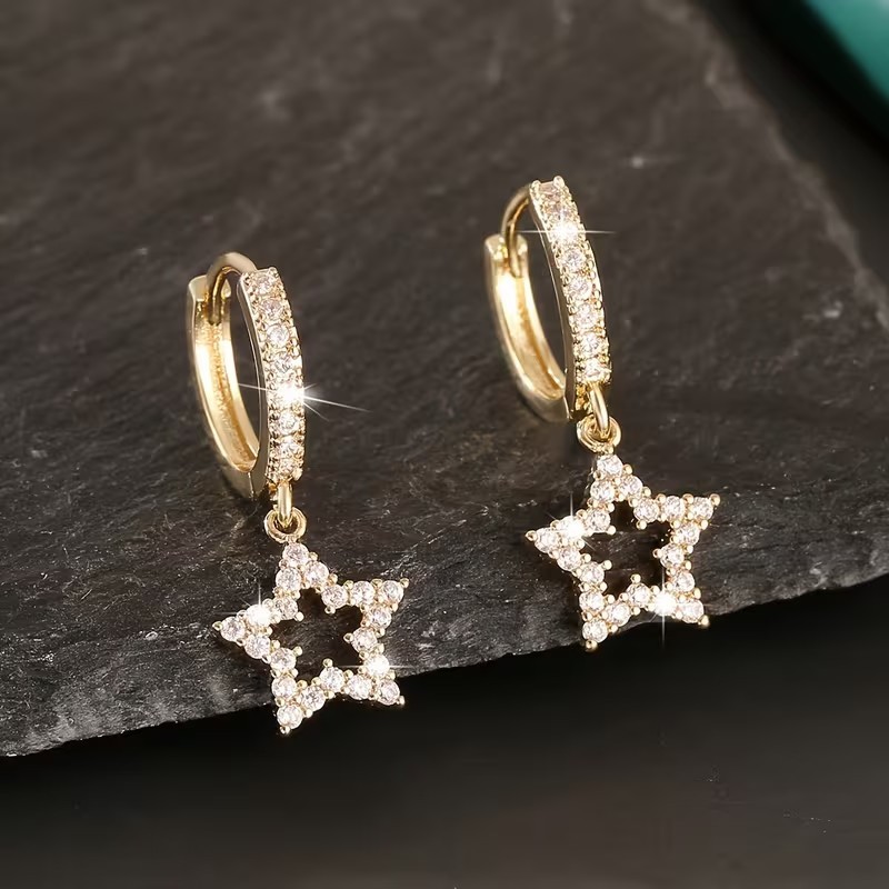 1.25 Ct Round Cut Simulated Diamond Star Drop Earrings In 14k Yellow Gold Plated
