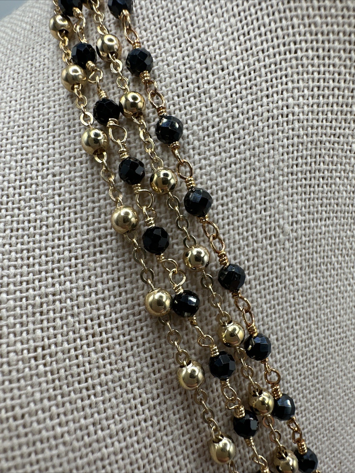 Bellezza Gold Dainty Black Spinel Beaded Layered Chains Necklace Italy 18”