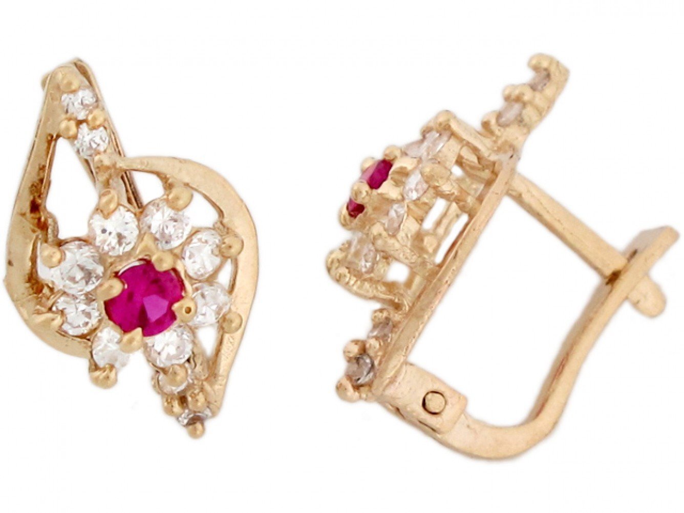 10k or 14k Yellow Gold White Red CZ Flower Fancy Womens Post Earrings