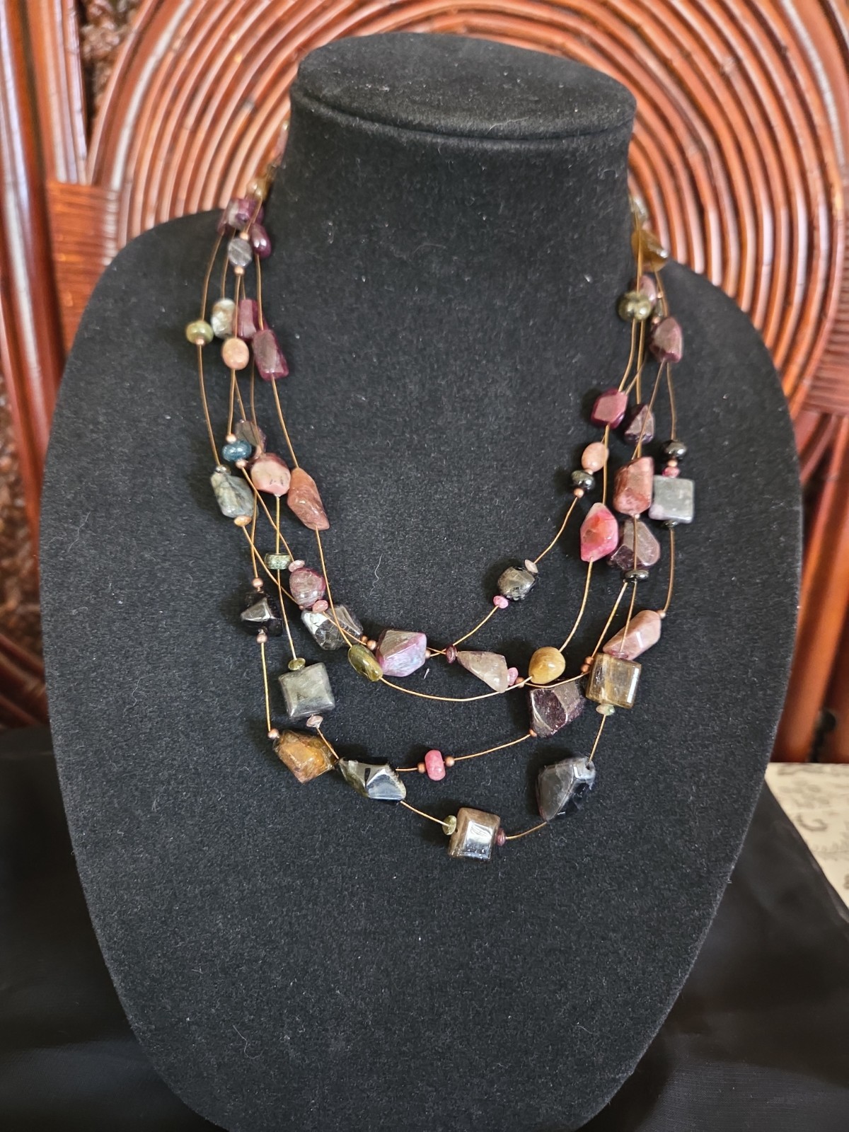 Cold Water Creek Tourmaline Illusion 5 Strand Necklace 9 In Adjustable.