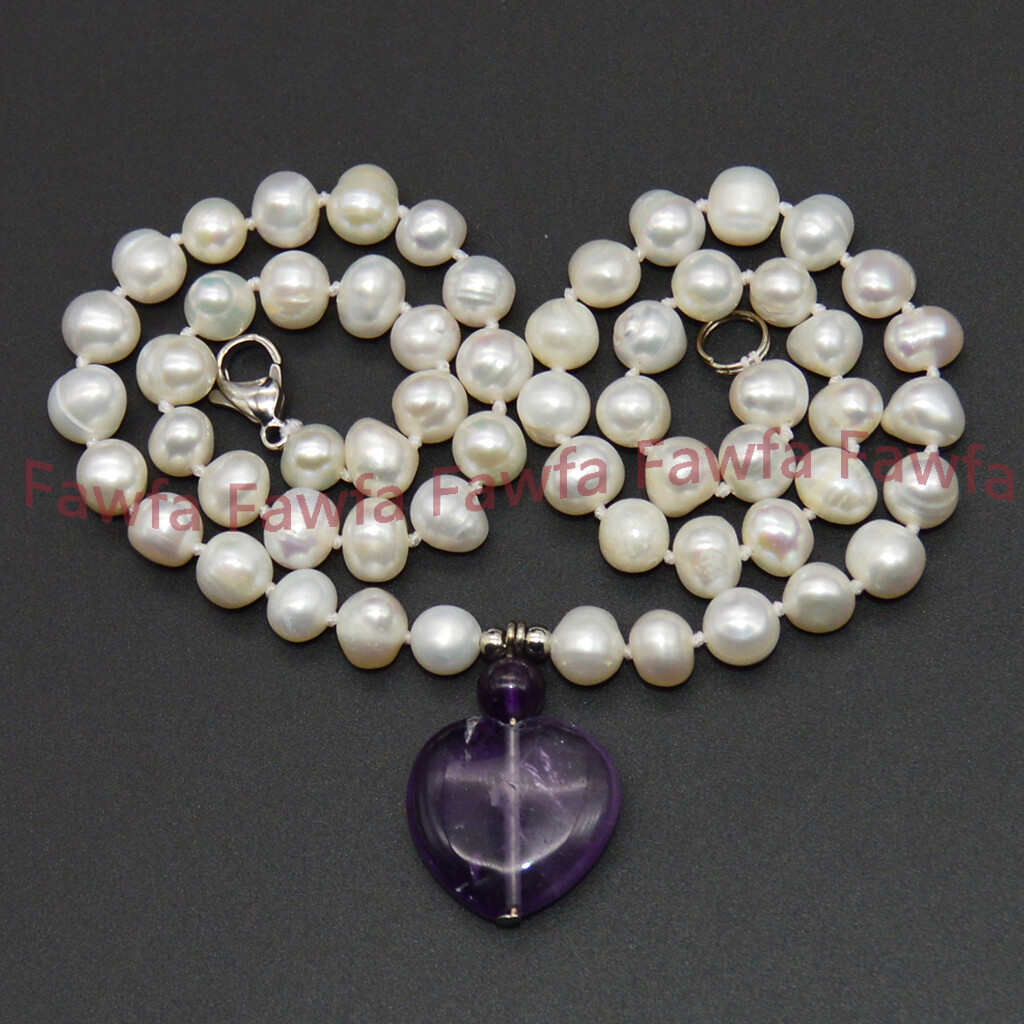 Natural 6-11mm White Freshwater Baroque Pearl Beaded Gems Pendant Necklace 18”