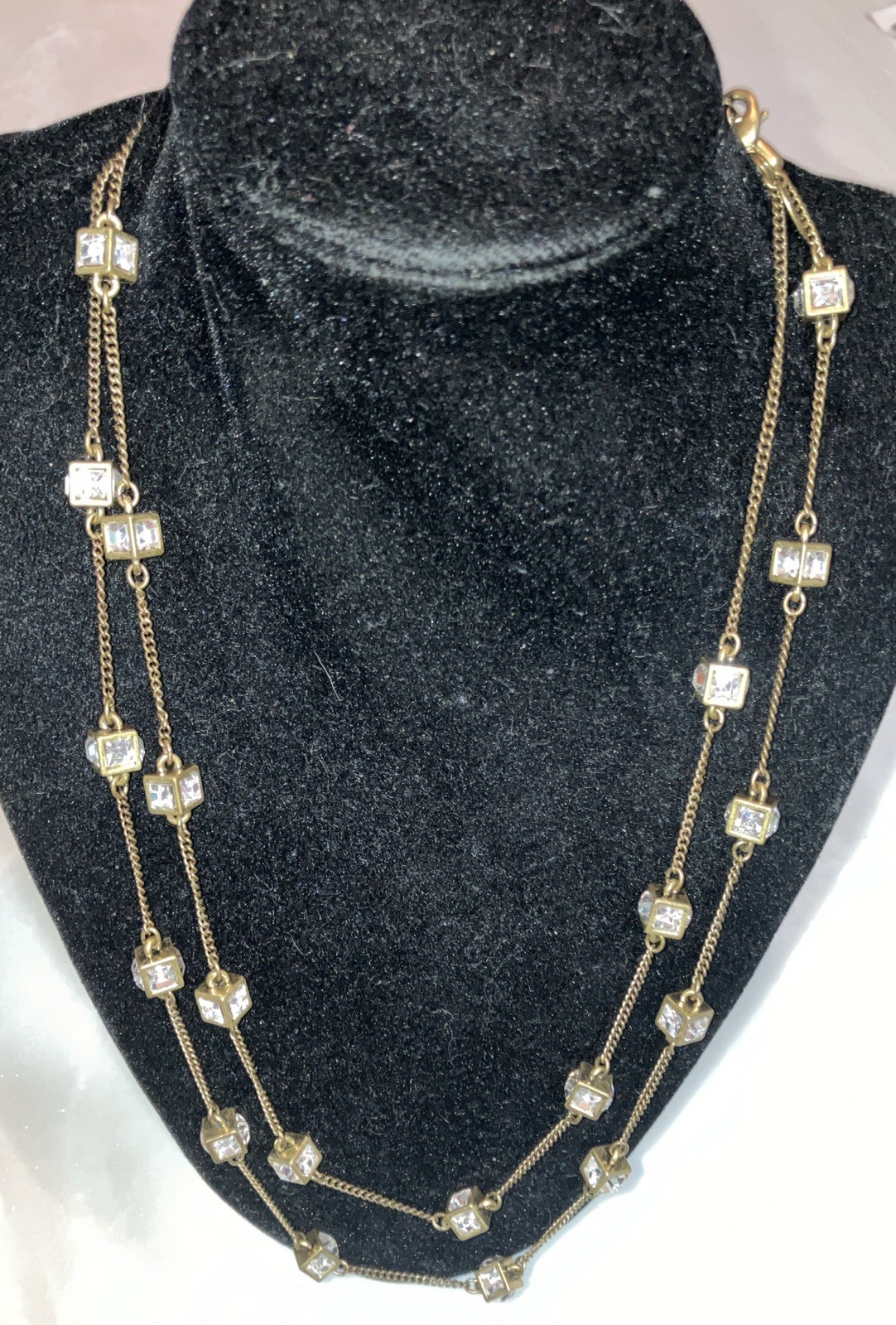 lea sophia 43” Gold Tone Chain Necklace With Glass Crystals In Gold Tone Cubes