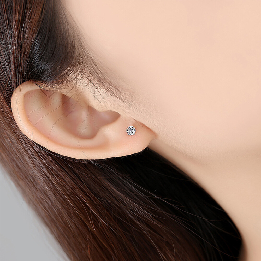 Elegant 925 Sterling Silver Round Earrings Cubic Zirconia Womens Mens Jewelry