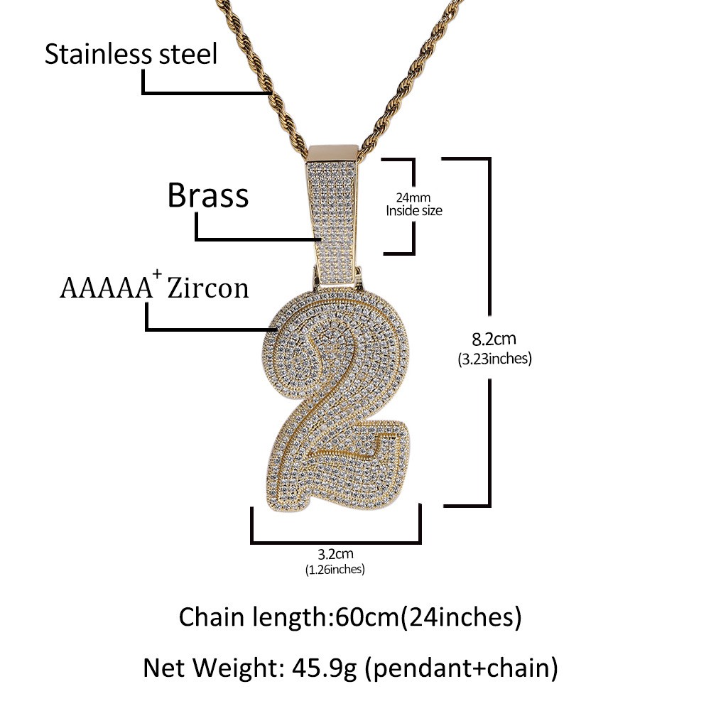 Number 0-9 Pendant Choose Sweater Necklace Gold Filled Zircon Hip Hop DJ Jewelry