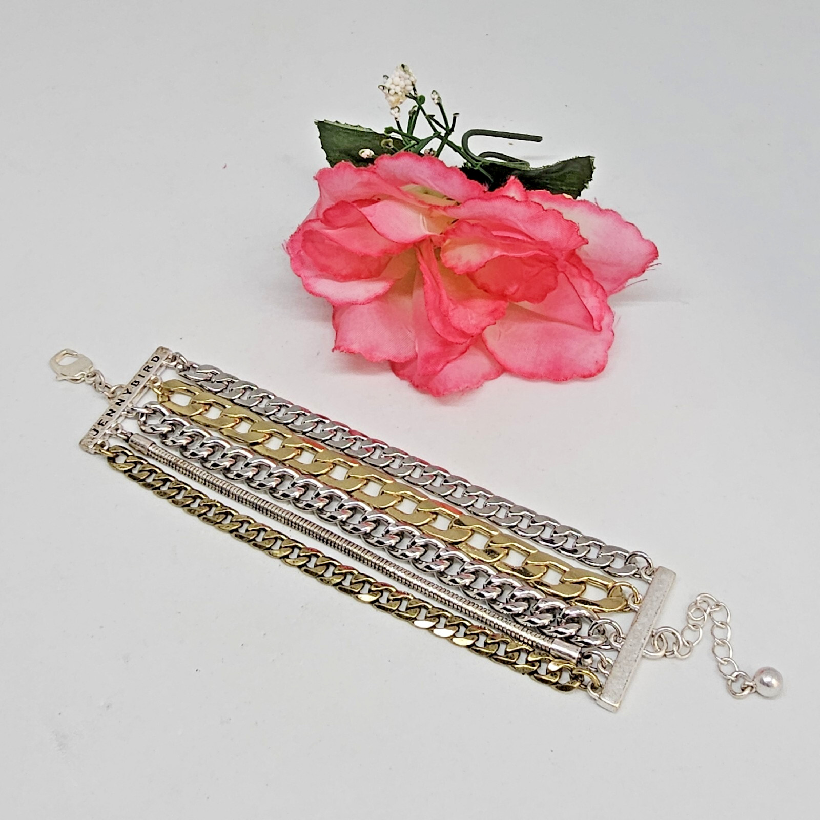 Jenny Bird Cuff Mixed Metal Cuff Bracelet Stacked Layered Chain Modern Jewelry