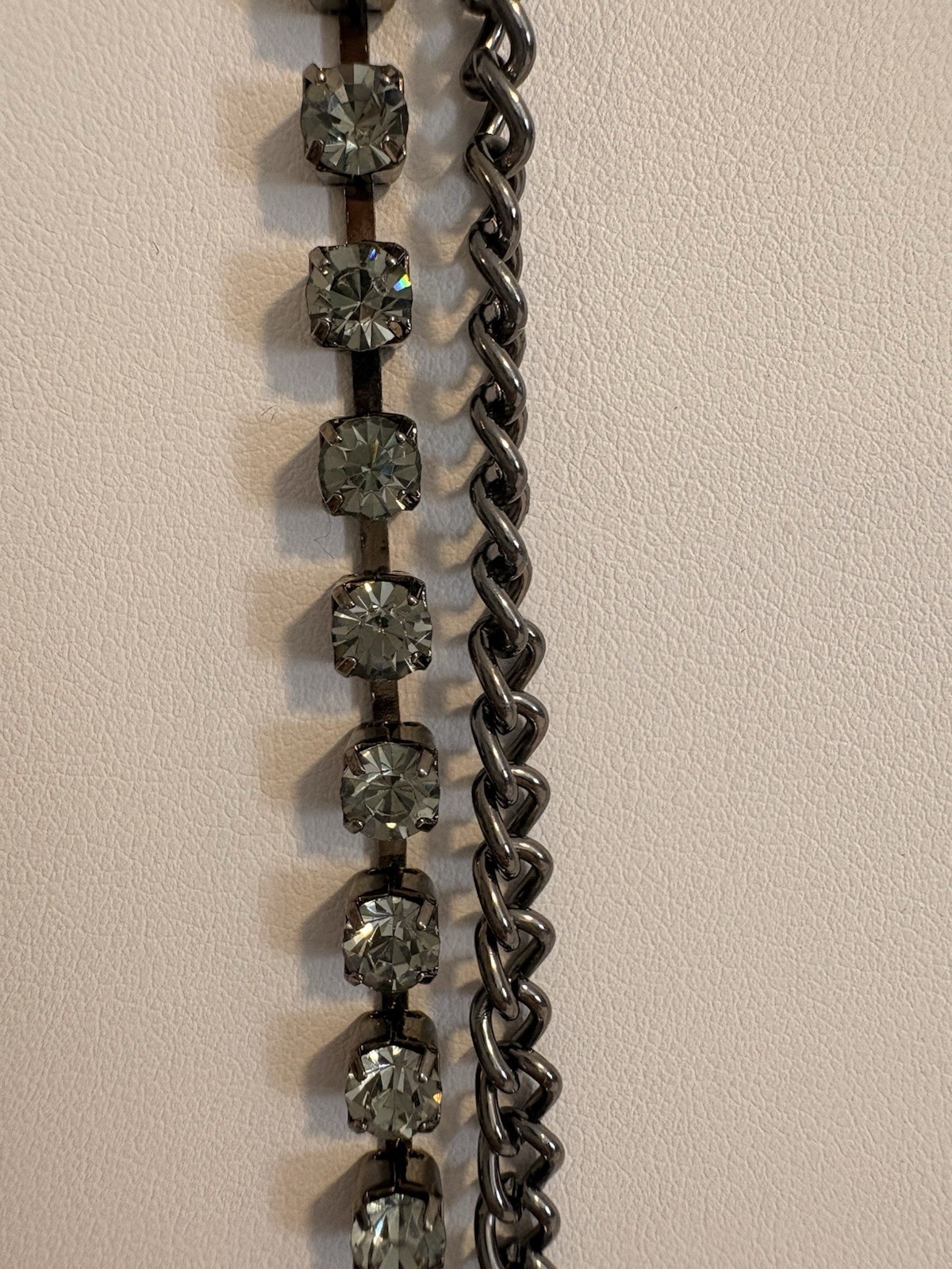Chico’s 2-Strand Gunmetal Rhinestone Statement Necklace 34″ + 4″ Extender