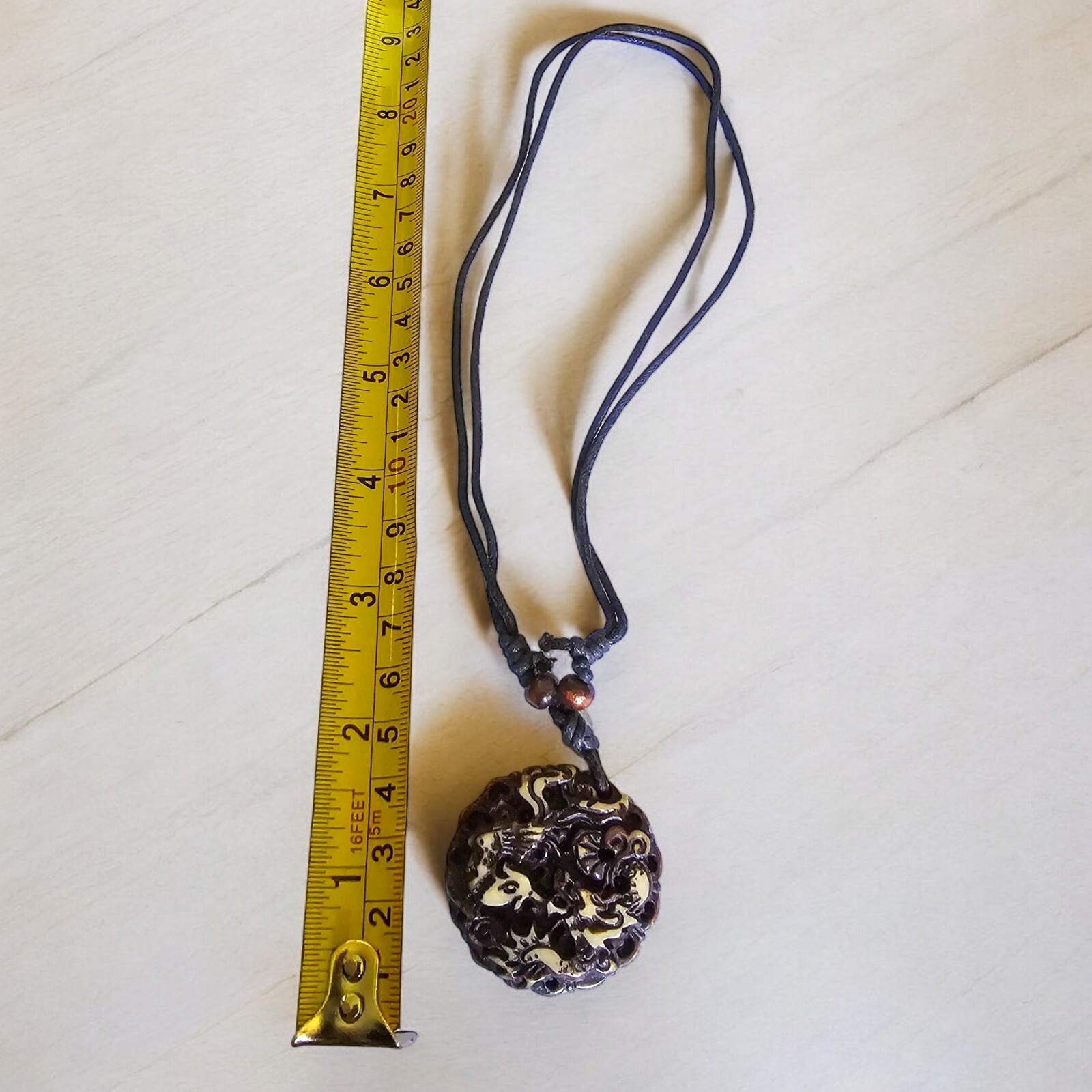 Dragon and Phoenix Pedant Necklace Imitation Yak Bone Yin Yang Adjustable Cord