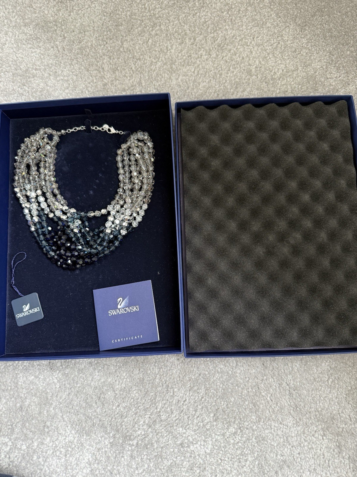 Swarovski Multi-Strand Statement Necklace Crystal Beaded Silver Plated Blue