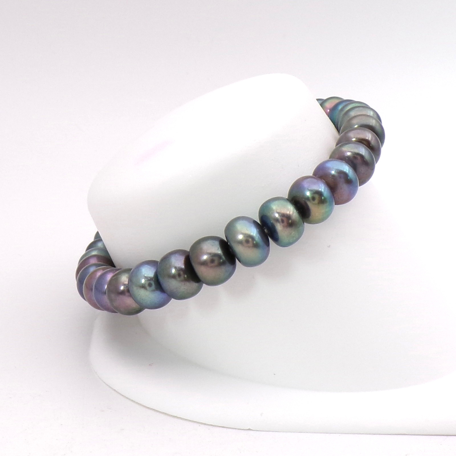 Peacock Gray Freshwater Pearl Stretch Bracelet New 7mm 6.5 to 8in