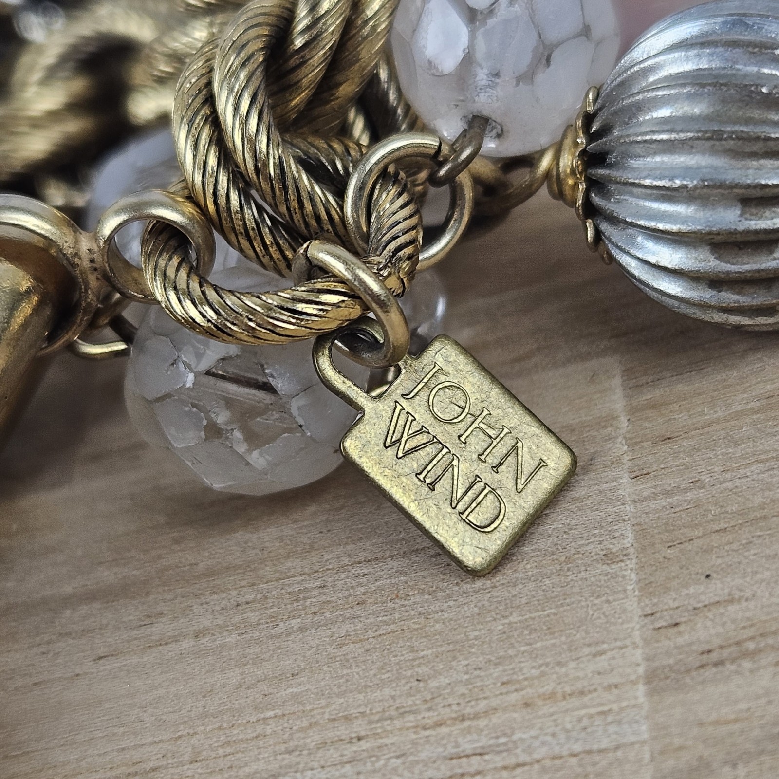 John Wind Maximal Art Charm Bracelet Pink Lucite Charms Gold Tone 7″-8″