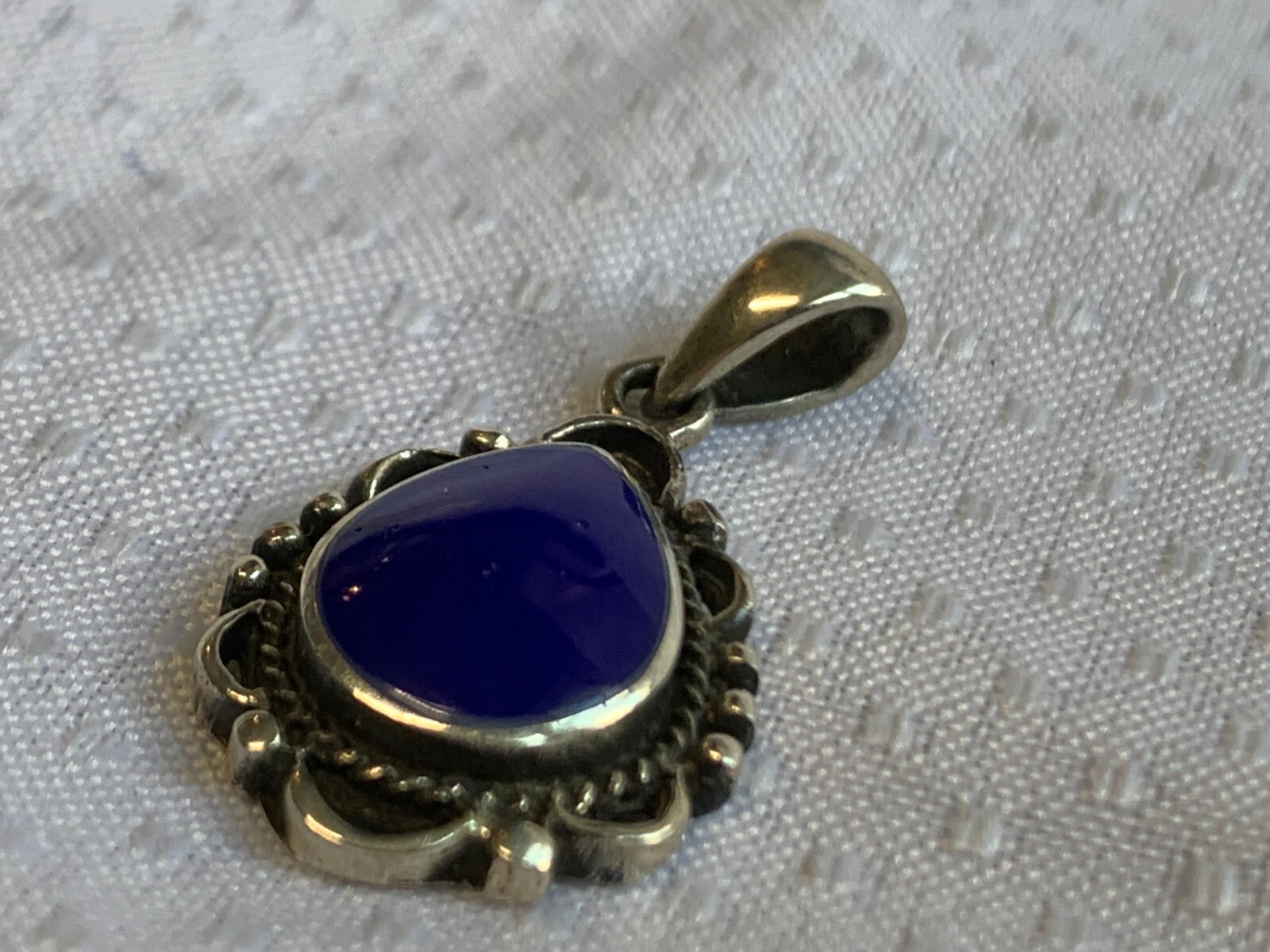 Sterling Silver Pendant 3.59g Fine Jewelry Blue Teardrop Color Stone Bezel