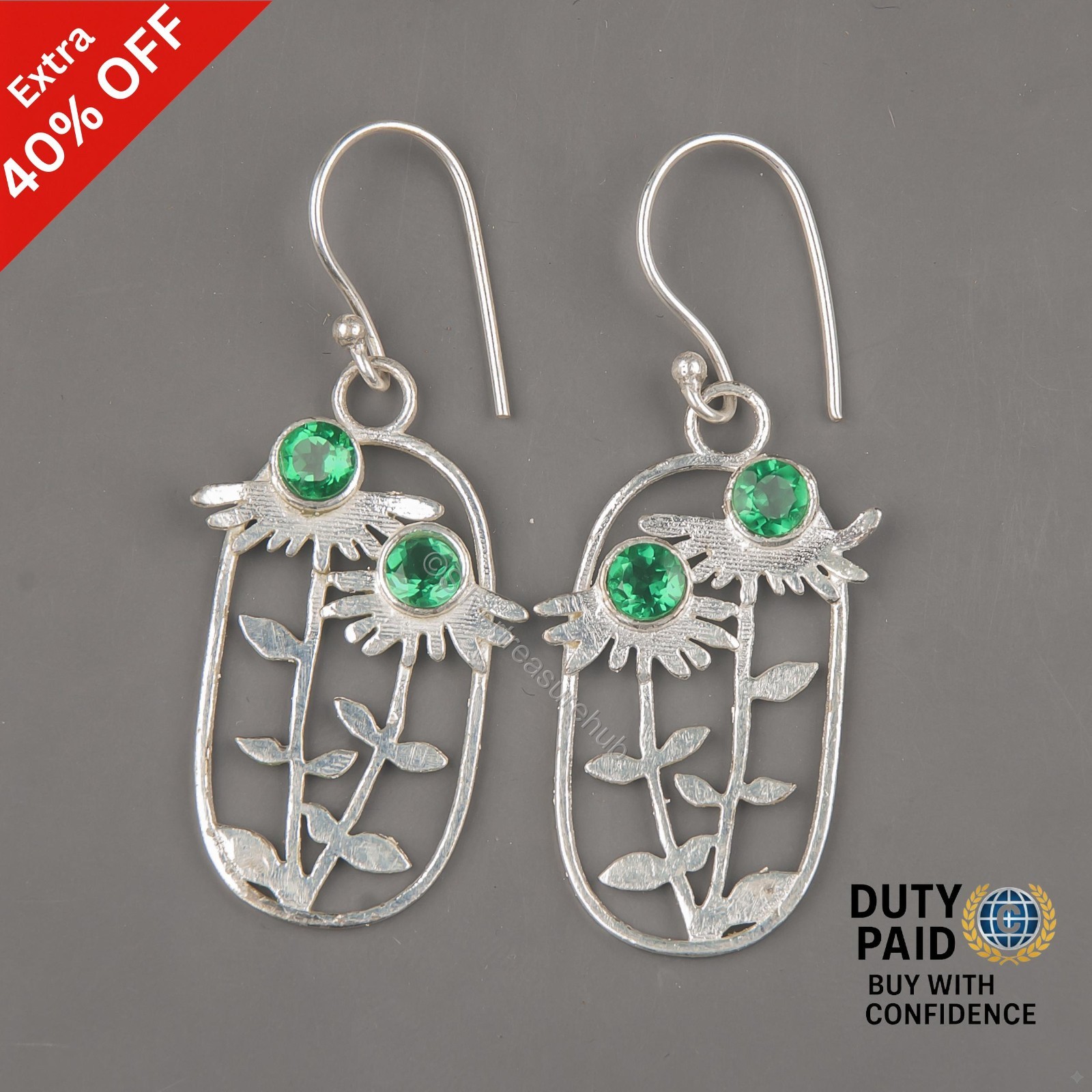 Natural Green Emerald 925 Sterling Silver Anniversary Dangle Earrings Jewelry