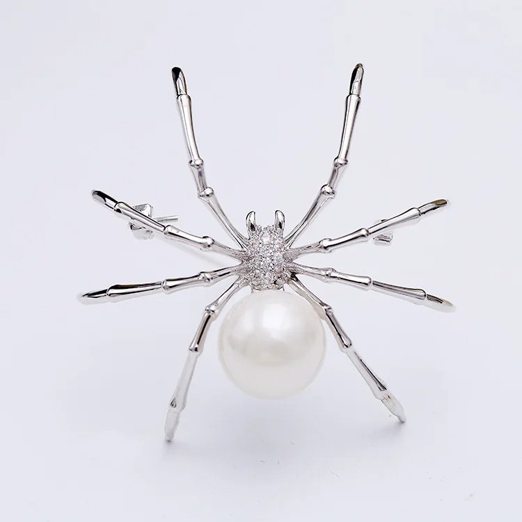 Vintage Black Rhinestone Spider Brooch Pearl Pin Insect Bug Jewelry Summer Gift