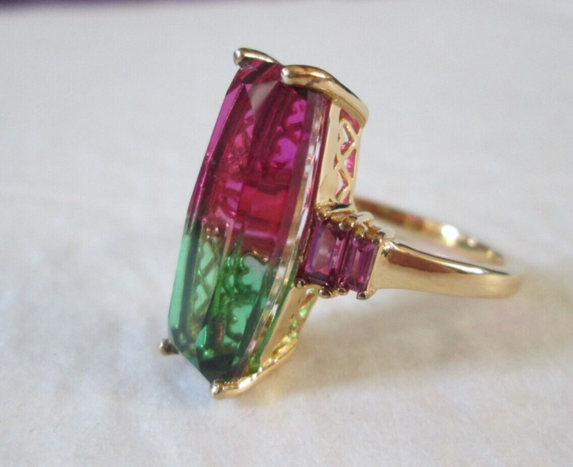 Watermelon Quartz and Garnet Vemeil YG over Sterling Silver (Sz 9) 9.25 cts