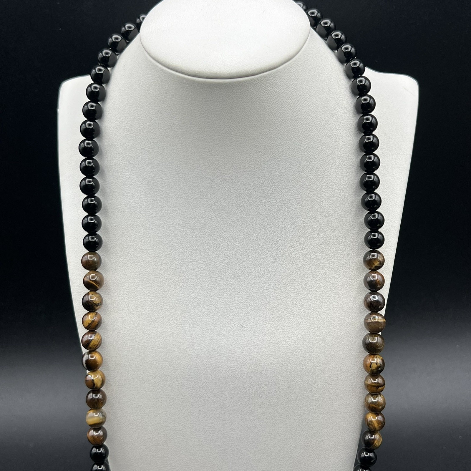 Black Glass & Brown Gemstone Beads Beaded Stretch Necklace or Crafting