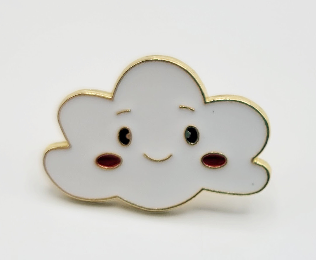 Gold Tone Smiley Face White Cloud Cute Enamel Cartoon Brooch Pin Costume Jewelry