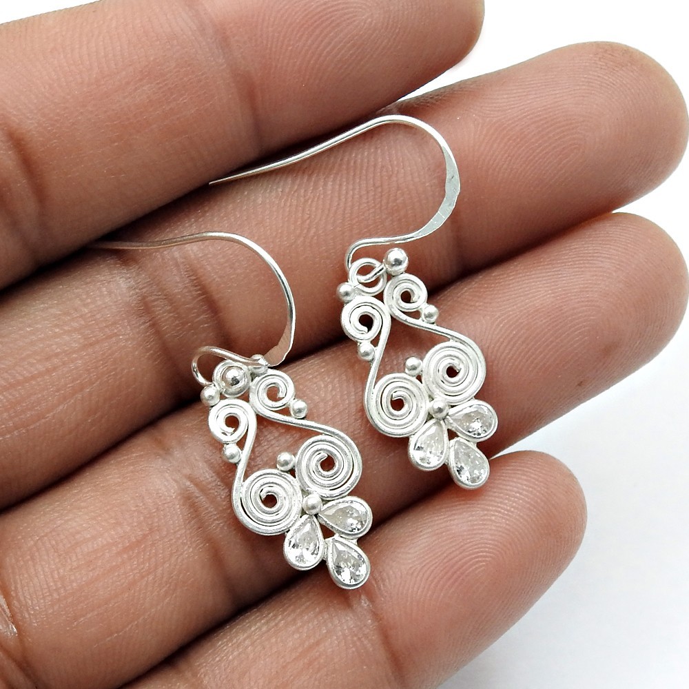 Solid 925 Sterling Silver White Black Pink CZ Gemstones Heart Dangle Earrings