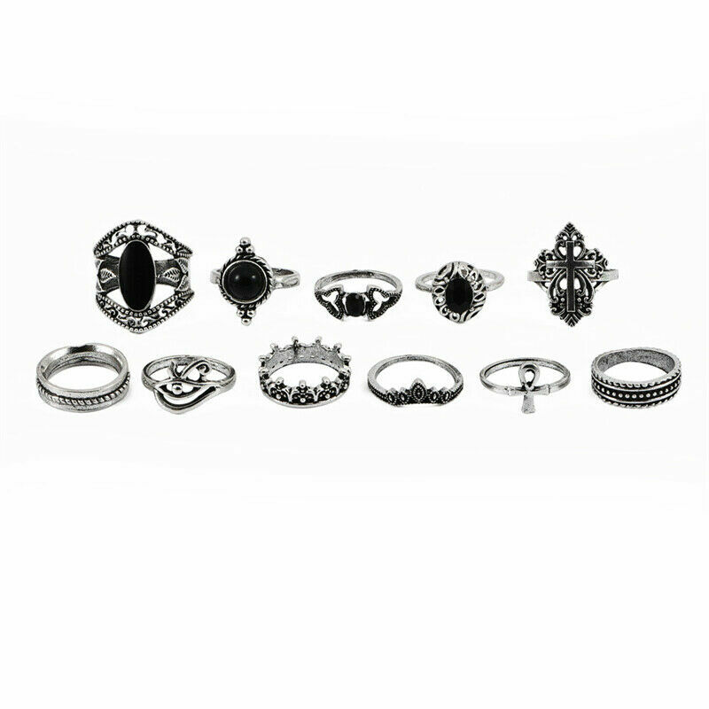 Boho Antique Tibetan Silver Vintage Style 11 Pieces Whole Set Ring Size 3 – 7.5