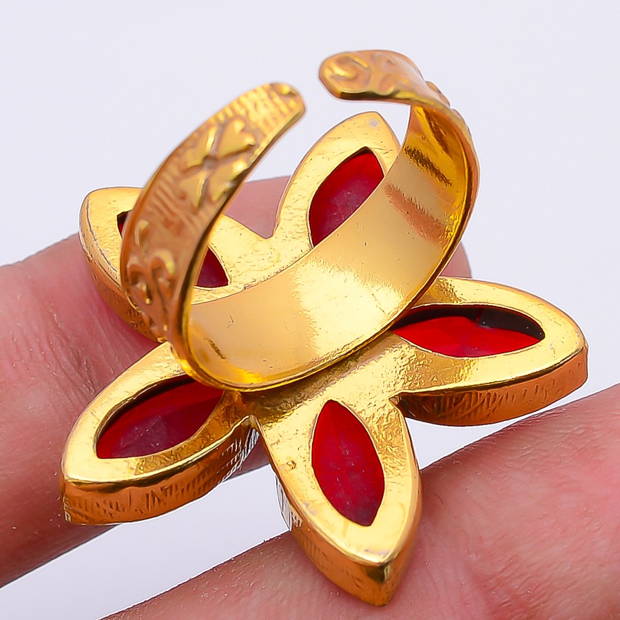 Mozambique Garnet Gold & Black Rhodium Plated Ring Adjustable (R9607)