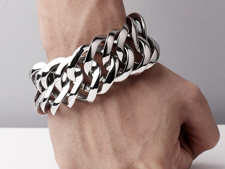 Huge Heavy Rocker Biker Stainless Steel Bracelet Curb Cuban Chain (8″X 33mm)