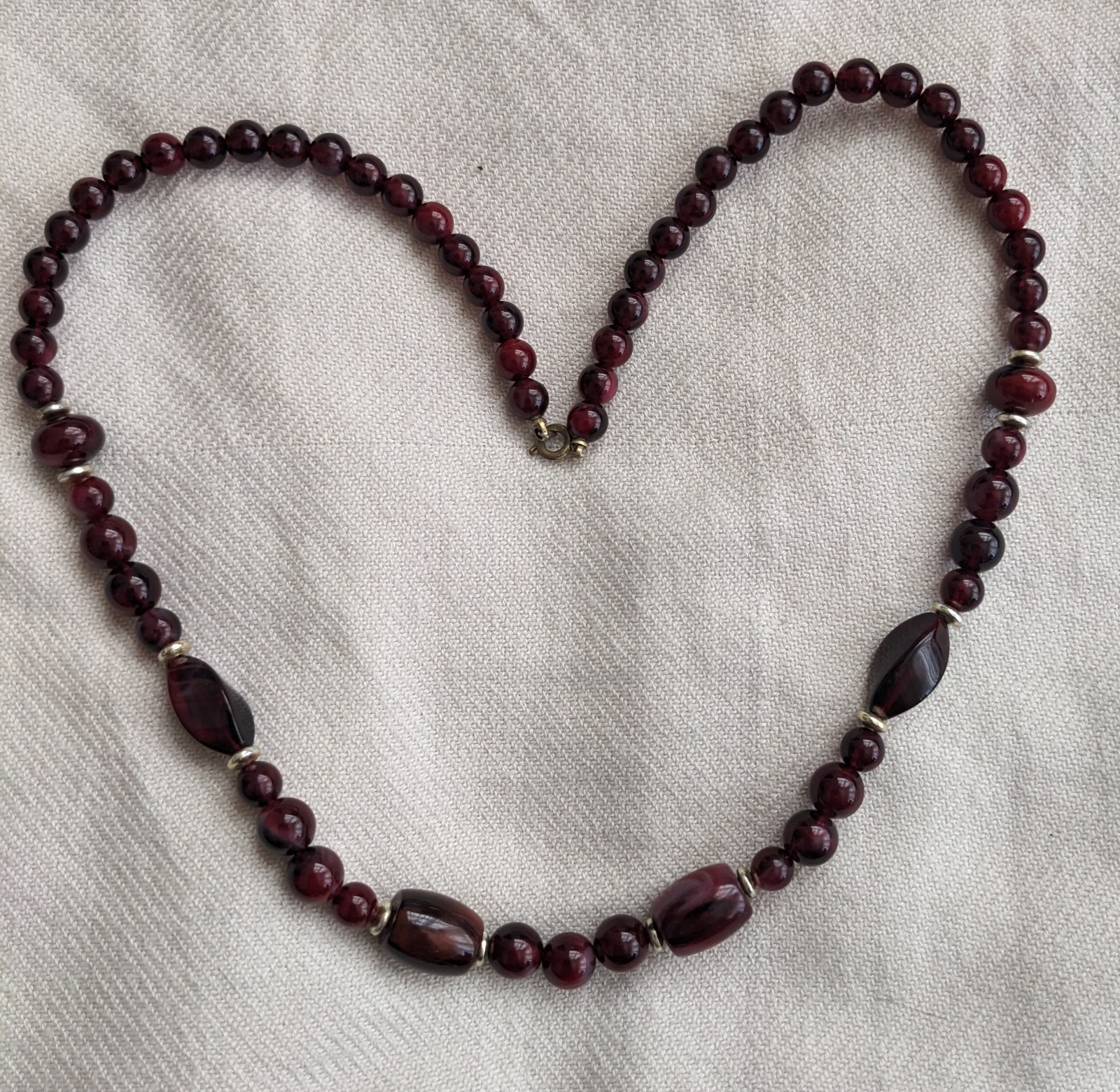 Necklace Rear Clasp Metal Varied Size Beads Dark Red Mottled Delightful Hue